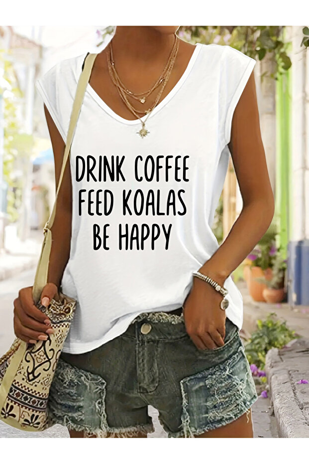 Women's Mix Printed V-Neck Sleeveless Regular Fit Comfortable T-Shirt