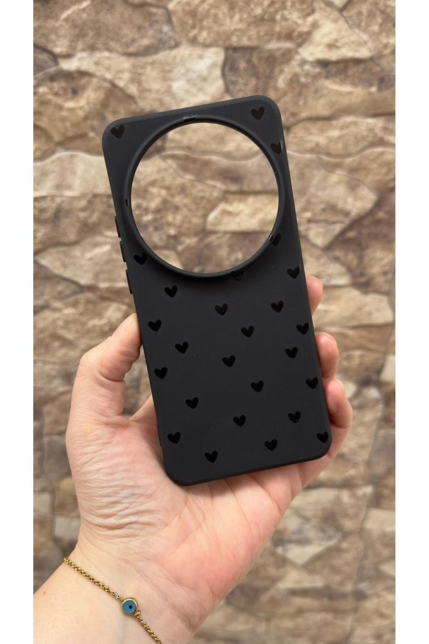 Mi 15 Ultra Compatible Mini Black Heart D Patterned Silicone D Shock-Absorbing Classic Protected Rubber Case