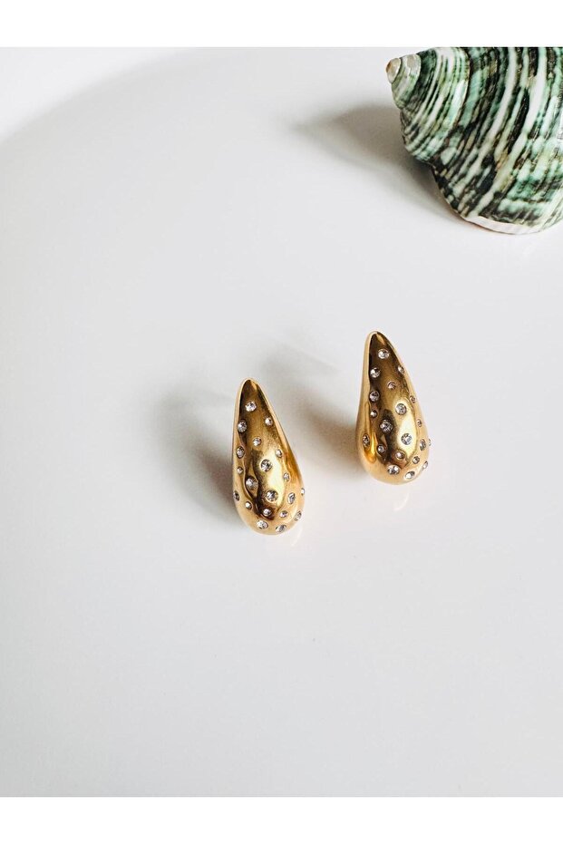 Steel Zircon Stone Tear Drop Earrings 2.5 cm