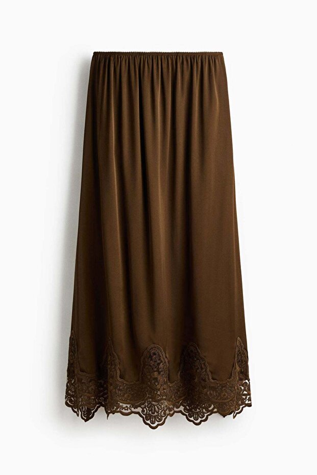 Lace-trimmed satin skirt