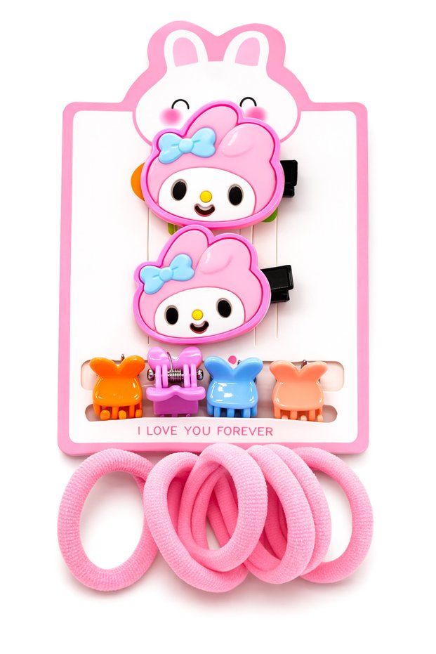 Children's Hair Clip and Rubber Band Set with Kuromi Figure, Girls' Hair Accessory Set, Hair Clip and Hair Rubber Band Set