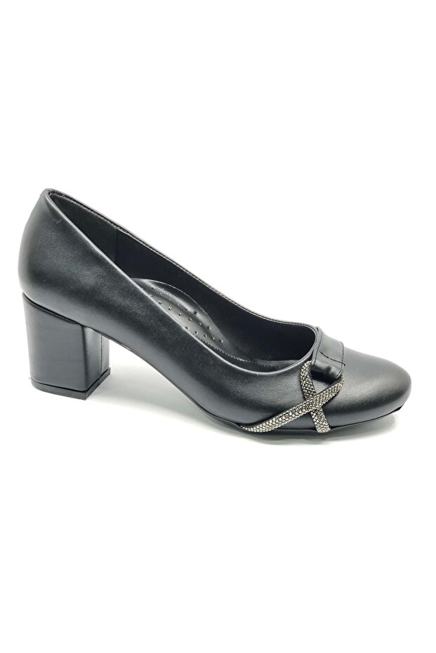 Mehtap Stripe Stone Classic Women's Heeled Shoes Black