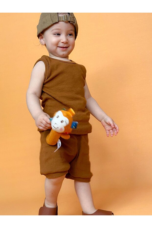 Brown Zero Sleeve Shorts Set - 2