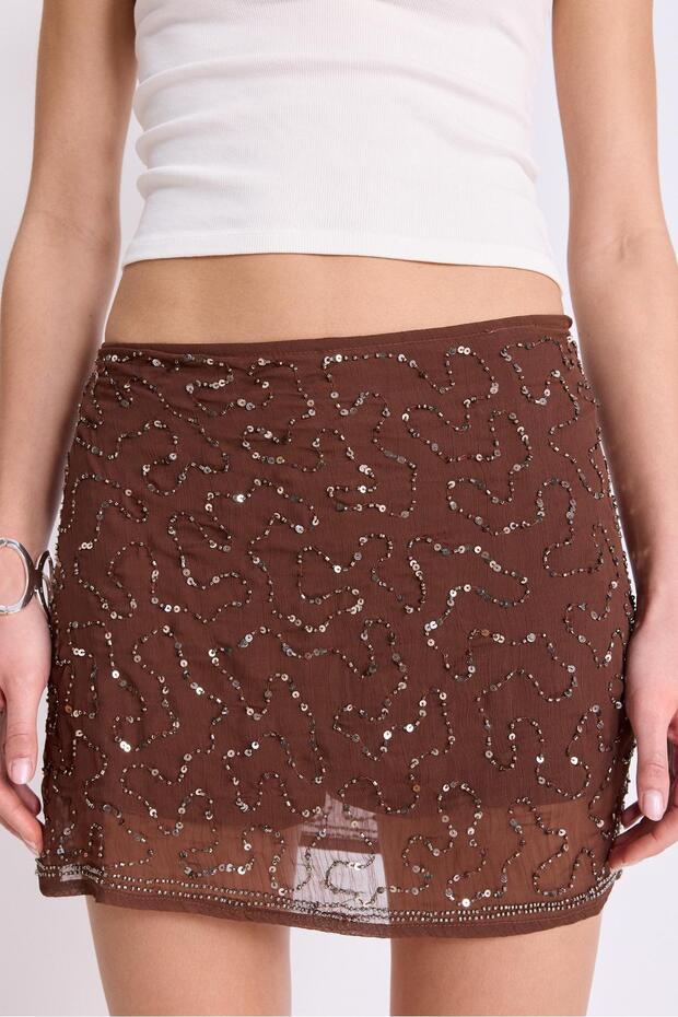 Mini işlemeli şort etek - 4