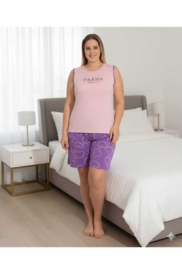 Printed Patterned Women's Plus Size Milan Fabric Shorts Pajamas Set