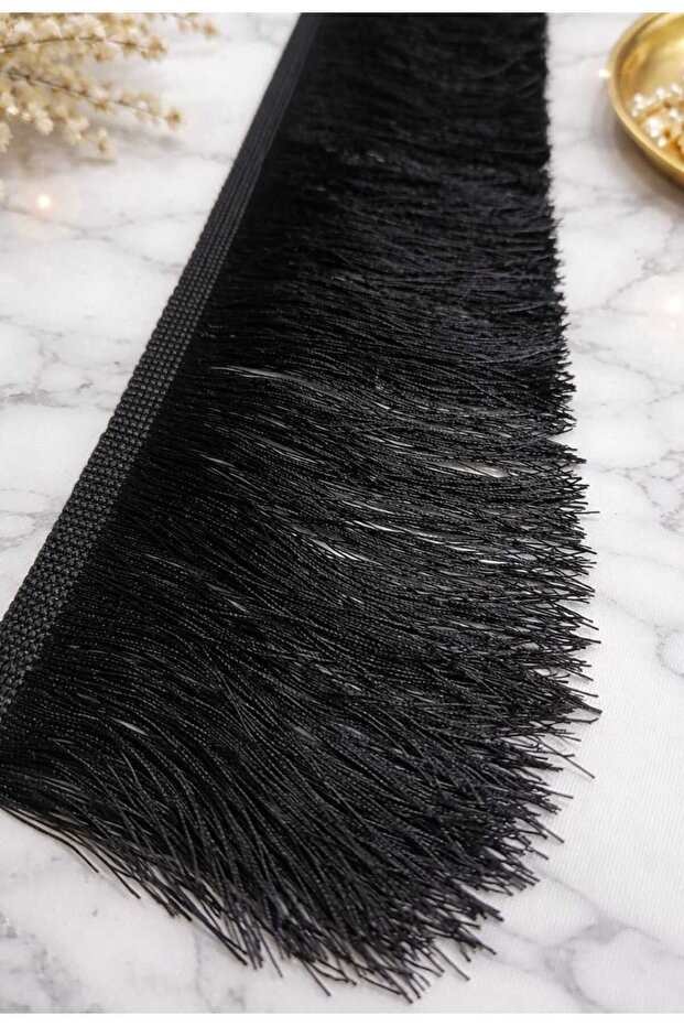 Dark Black Narrow Woven Edged Fringe Ribbon 1 Meter