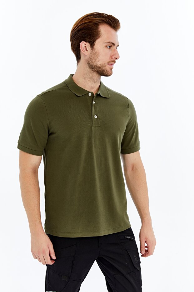 Polo Collar T-Shirt 100% Cotton Khaki Men's