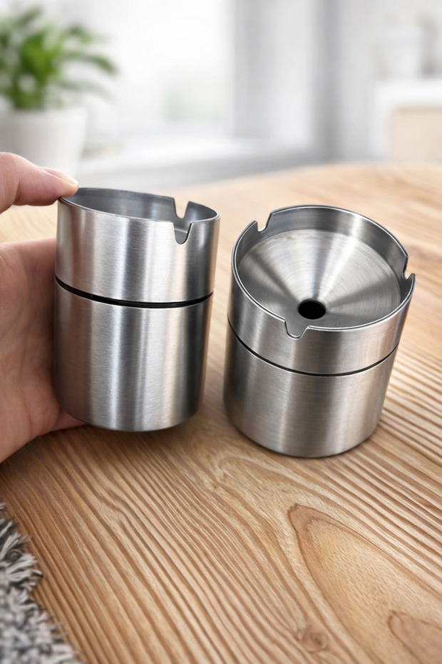 2 Pcs Premium Series Stainless Steel Smokeless Ashtray Decorative Cafe Ashtray/Ash Tray/Auto Ashtray