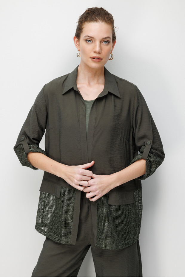 Women's Skirt and Sleeve Mesh Summer Jacket Khaki