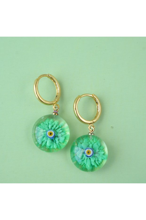 Murano green evil eye round earrings