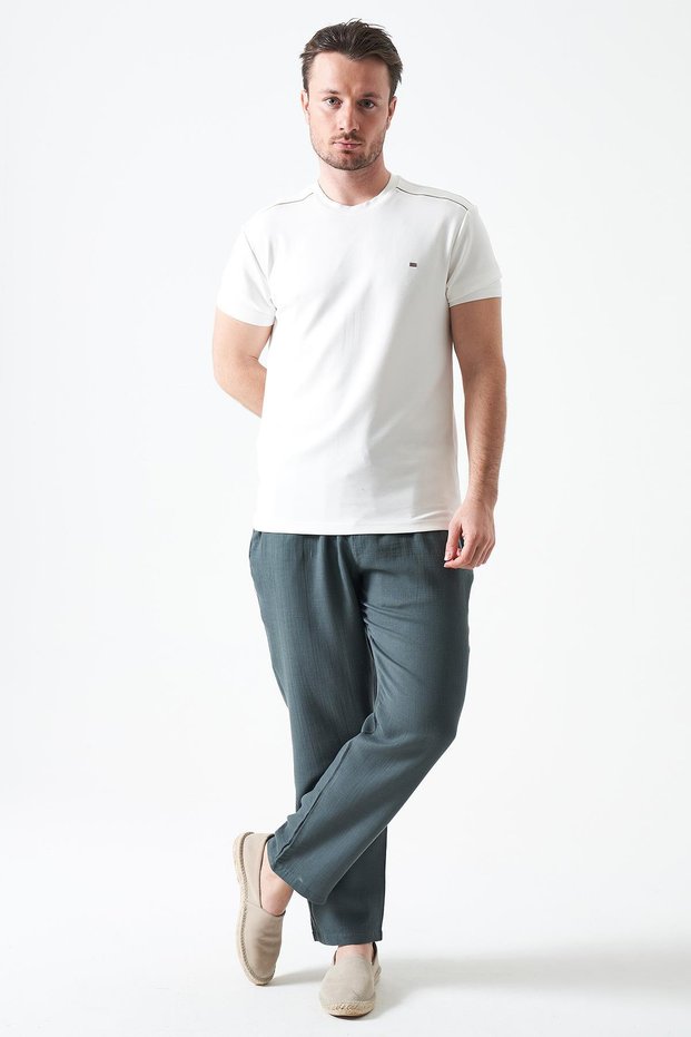 Men's Pine Green Waist Tie-Detail Baggy Muslin Trousers