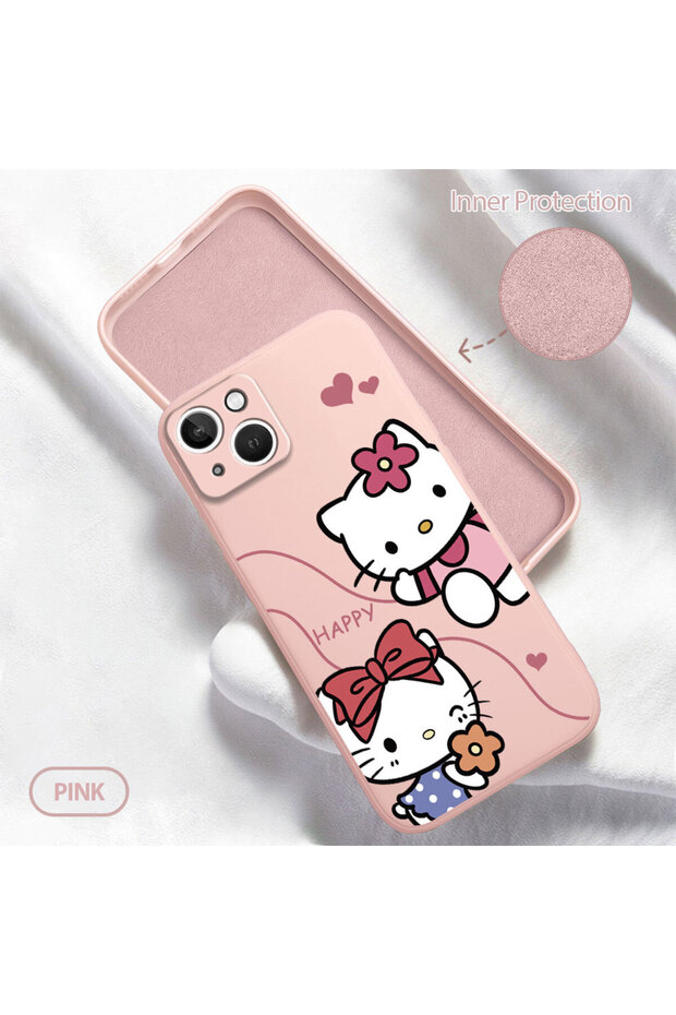 iPhone 13 Compatible Soft Silicone Phone Case with Velvet Camera Protections Kitty Pattern