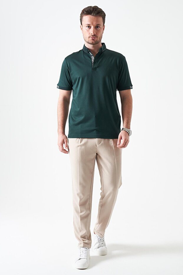 Men's V008-Beige Side Elasticated Linen Effect Tristan Woven Single Pleated Double Leg Trousers