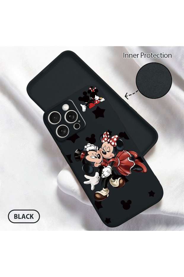 iPhone 15 Pro Max Compatible Soft Silicone Phone Case with Velvet Camera Protections Mickey Pattern