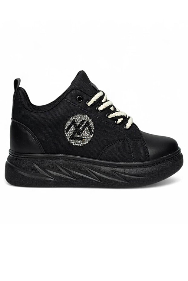 Mdl Black Lace-Up Linen Women's Sneakers
