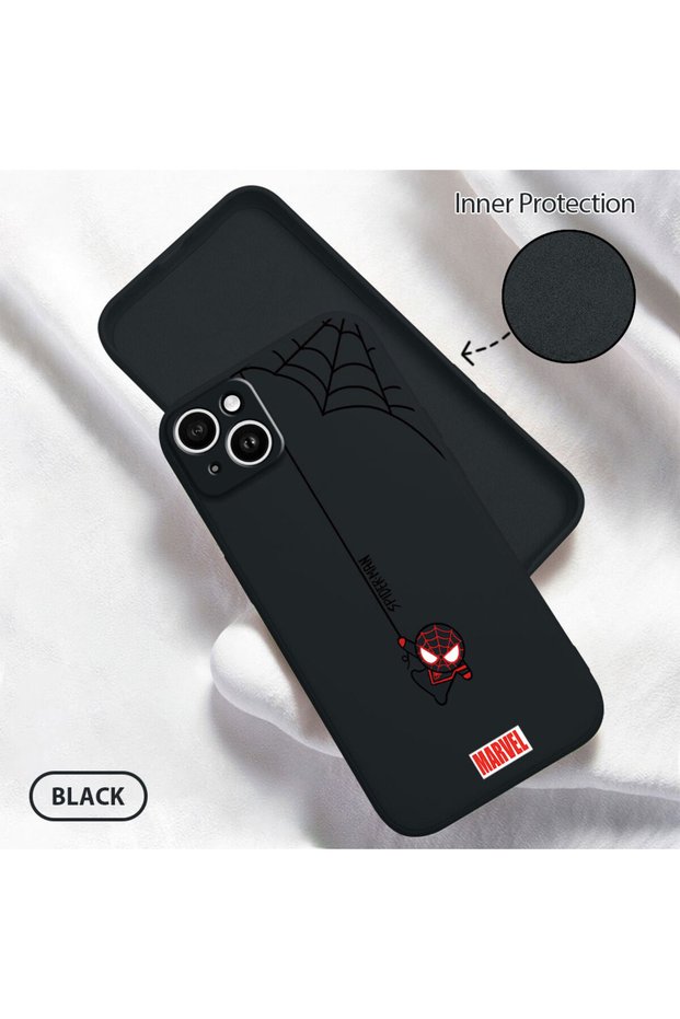 iPhone 14 Plus Compatible Soft Silicone Phone Case with Velvet Inside and Camera Protection Spiderman Pattern