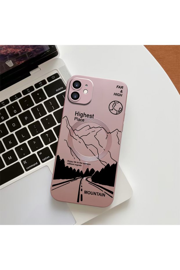 iPhone 11 Compatible Transparent Magsafe Wireless Soft Silicone Phone Case High Mountain Pattern