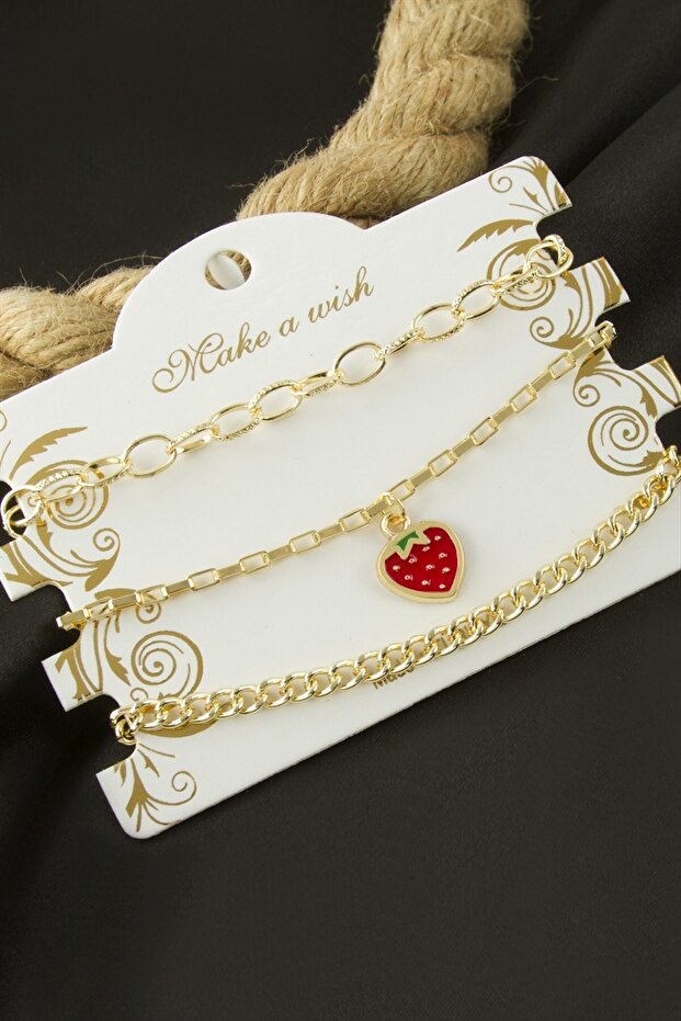 Strawberry Chain Bracelet 3 Pieces
