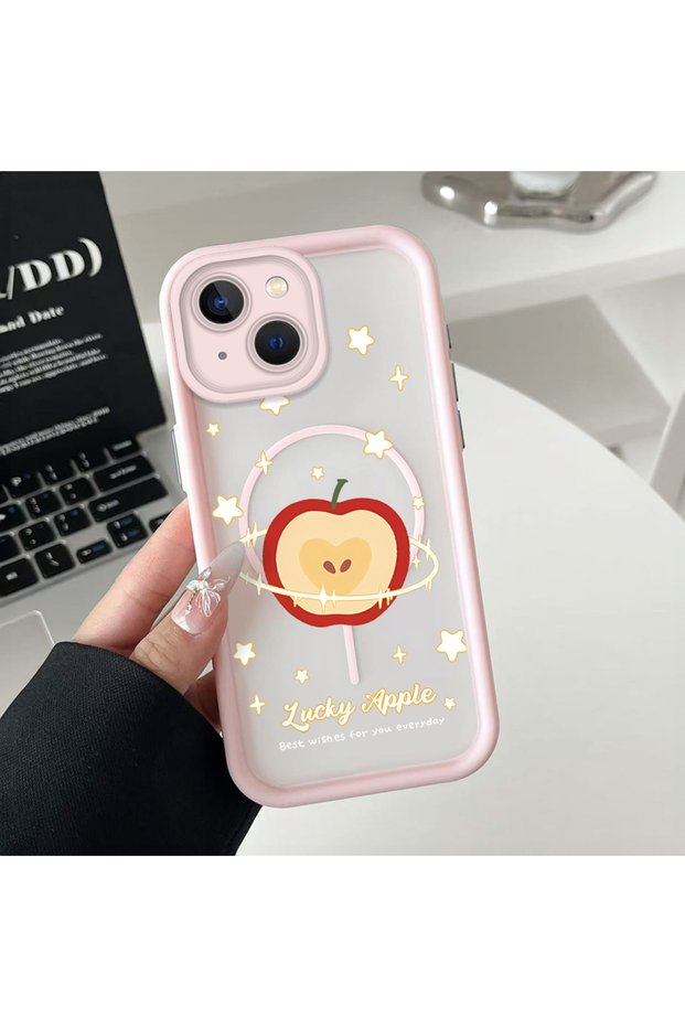 iPhone 15 Compatible Transparent Magsafe Wireless Corner Silicone Phone Case Apple Pattern