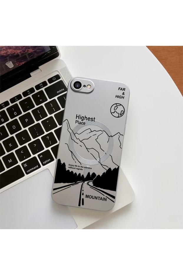 iPhone 8 Compatible Transparent Magsafe Wireless Soft Silicone Phone Case High Mountain Pattern