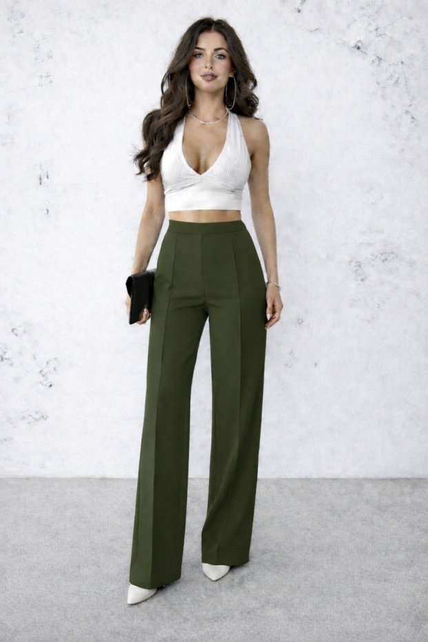 Khaki Modal Fabric High Waist Trousers