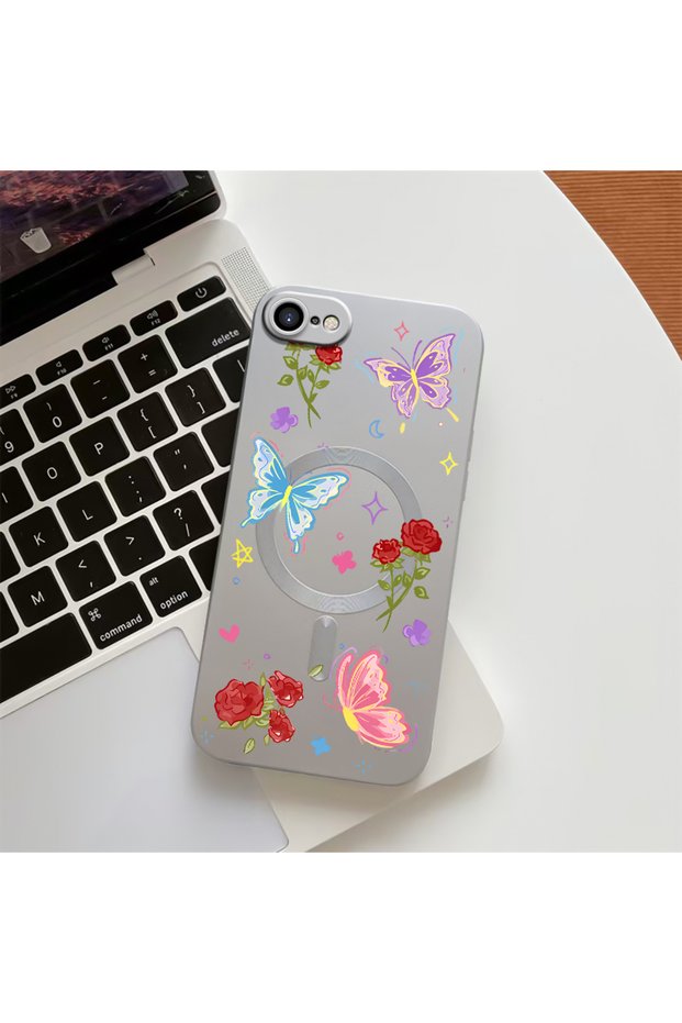 iPhone Se 2020 Compatible Transparent Magsafe Wireless Soft Silicone Phone Case Butterfly Pattern