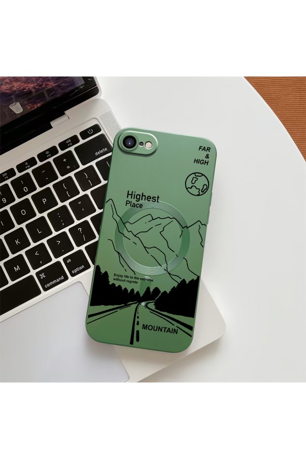 iPhone Se 2022 Compatible Transparent Magsafe Wireless Soft Silicone Phone Case High Mountain Pattern