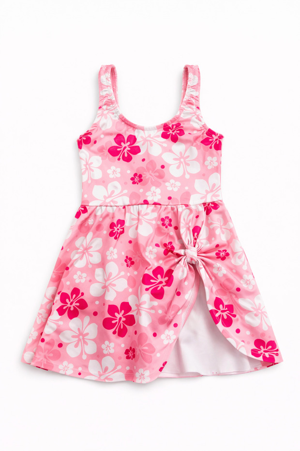 Yaprak Patterned Girls' Swimsuit with Skirt