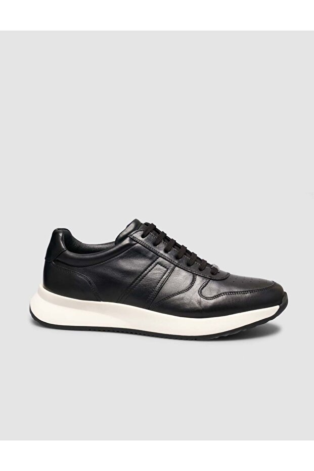 100% Genuine Leather Textured Black Napa Lace-Up Men's Shoes Sneakers