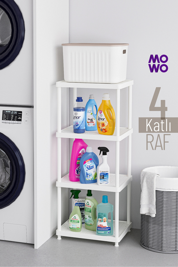 4-Tier White 40X33 Portable Organizer Plastic Kitchen Bathroom Cabinet Shelf – Pantry Laundry Room Shelf
