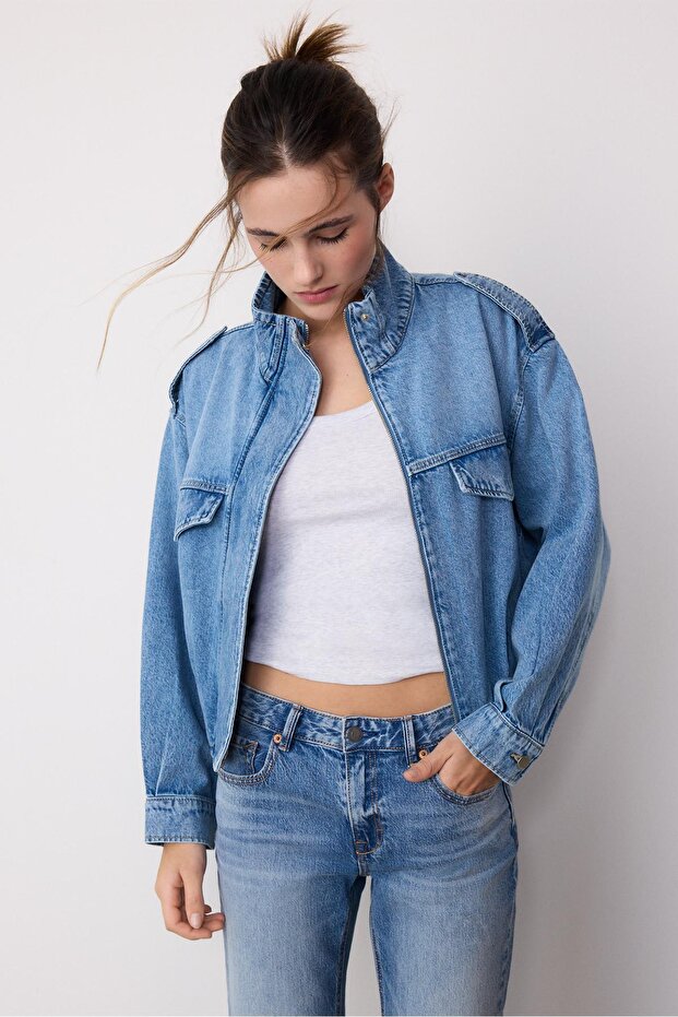 Balon denim ceket - 4