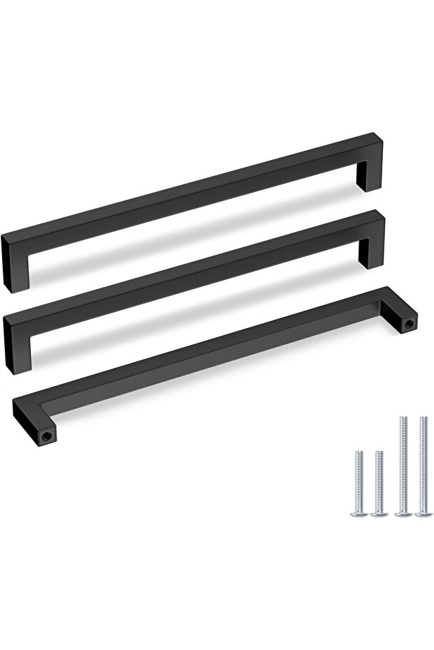 5 Pack Black Square Bar Cabinet Pull Drawer Handle Stainless Steel Modern Hardware for Ki