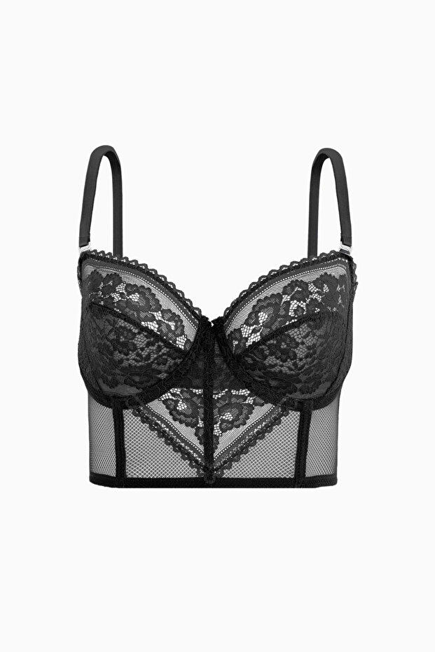 Lace Bustier Bra - Without Pads - Fashion - 2500 - Black