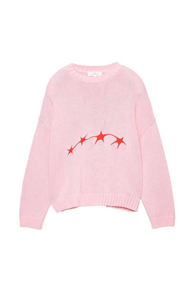 Yıldız detaylı pembe kazak - 4