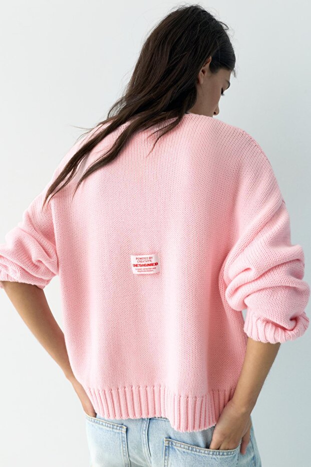 Yıldız detaylı pembe kazak - 5