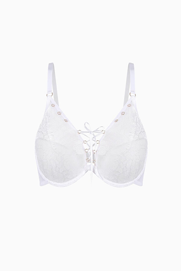Lace Bra with Lacing Detail - Without Padding - Fashion - 2579 - Ecru
