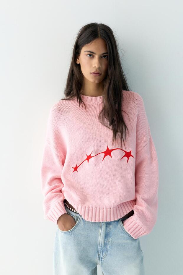Yıldız detaylı pembe kazak - 2