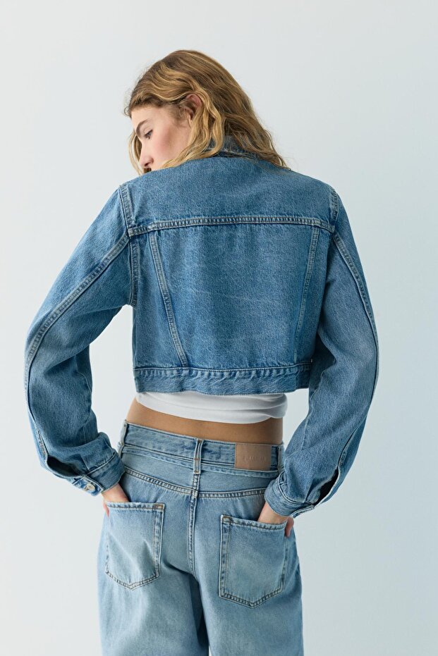Crop denim ceket - 5
