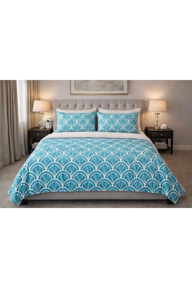 Sonia 100% Cotton Double Pique Set Bedspread with Pillowcases | Pike | Oyster Turquoise