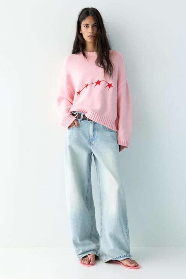 Yıldız detaylı pembe kazak - 3