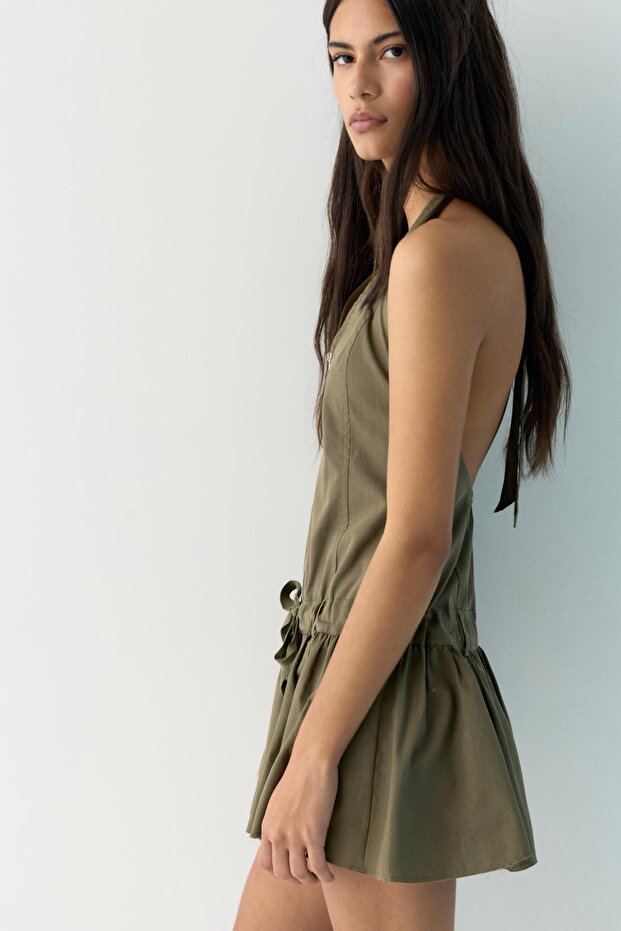 Kısa halter fermuarlı elbise - 5