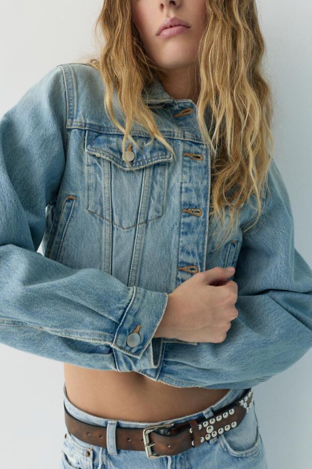 Crop denim ceket - 5