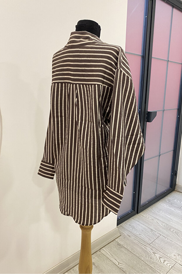 Oversize Striped Modal Shirt - 4