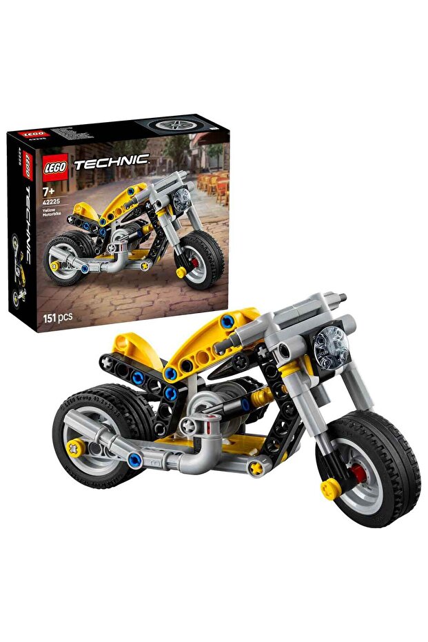 Technic Yellow Motorcycle 42225 - Creative Toy Building Set for Children 7 and Above (151 P