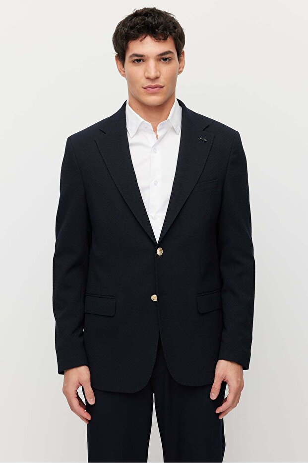 Men's Mono Collar Double Button Textured Jacket - 1