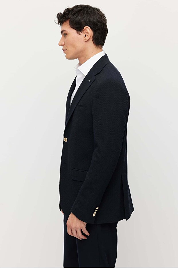 Men's Mono Collar Double Button Textured Jacket - 3