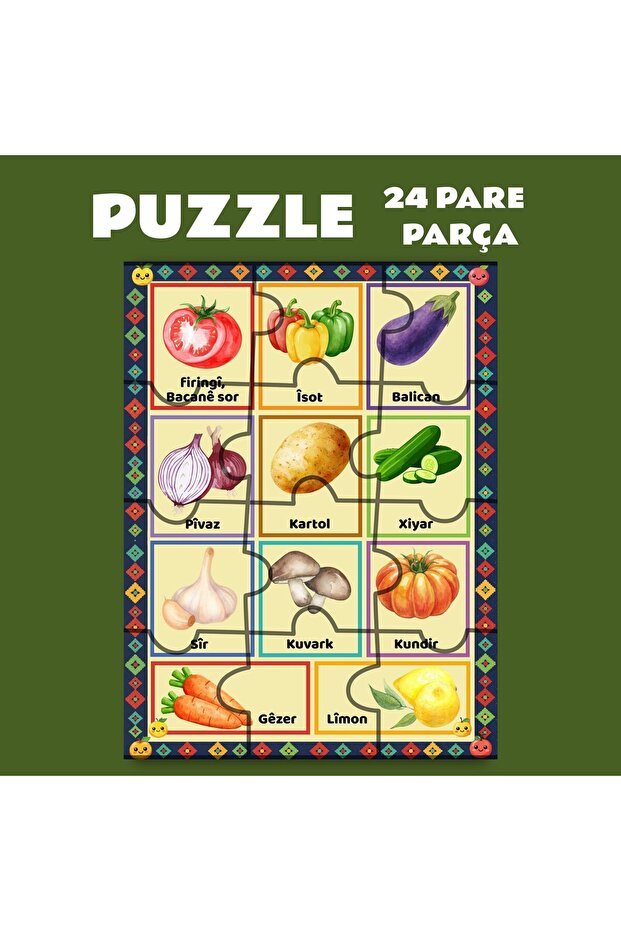 Pazil Bi Kurdî Sewze Sebzeler - Kurdish Puzzle Jigsaw (24 Pieces - A5)