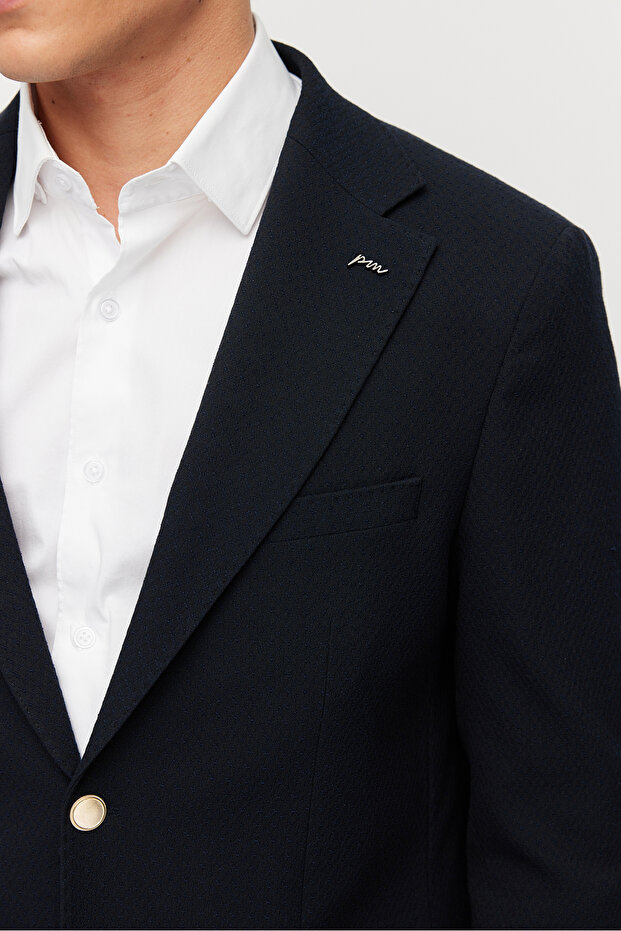 Men's Mono Collar Double Button Textured Jacket - 6