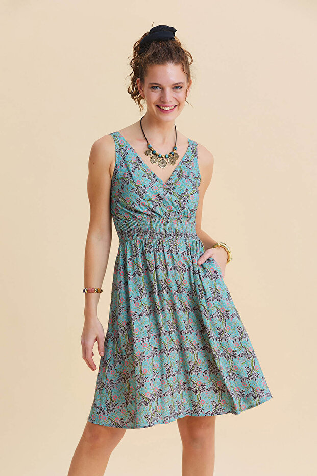 Bohemian Style Double-breasted V-neck Dress