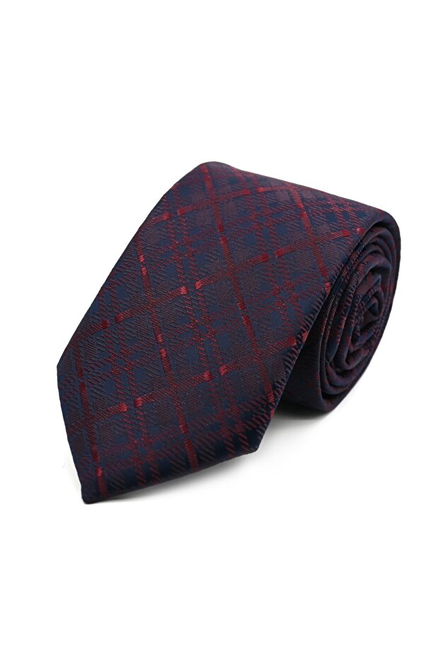 Burgundy Navy Blue Plaid Tie 33353 Burgundy